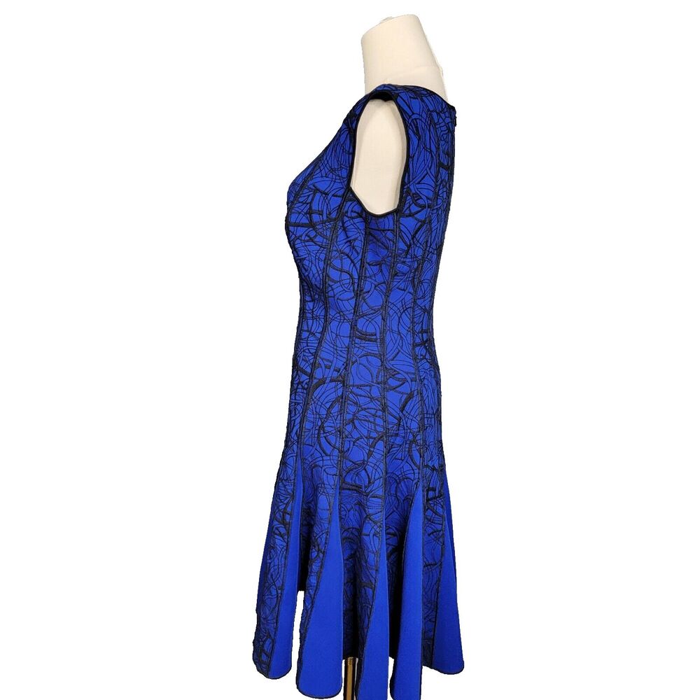 Tadashi Shoji Blue Mini Dress with Black Lace Overlay - Picture 4 of 16